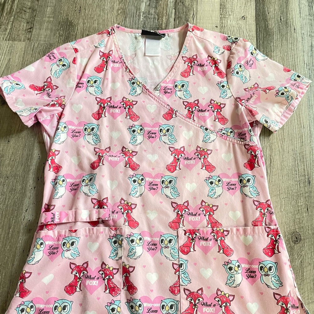Cherokee Pink Animal Print Scrub Top